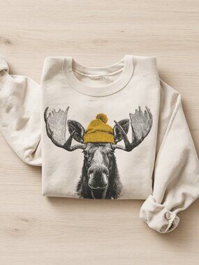 The Bull Moose Wearing Beanie Sweatshirt sand